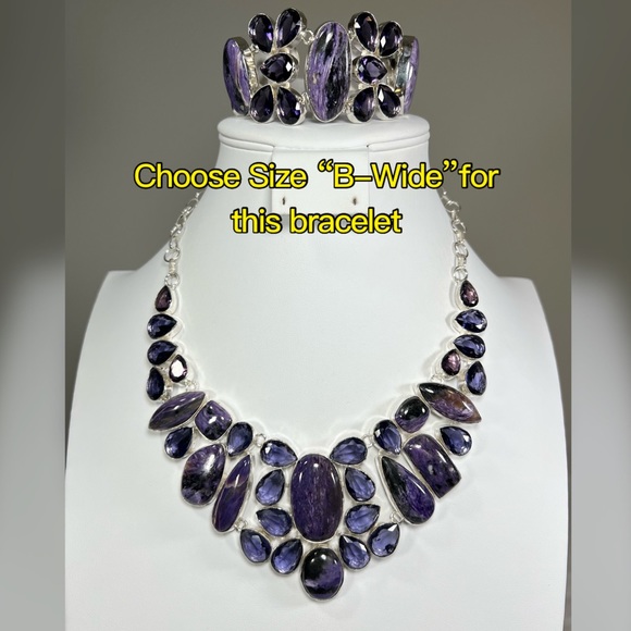 #Royalty Charoite 925 Large Gemstone Necklace & ONE Bracelet - Picture 4 of 13